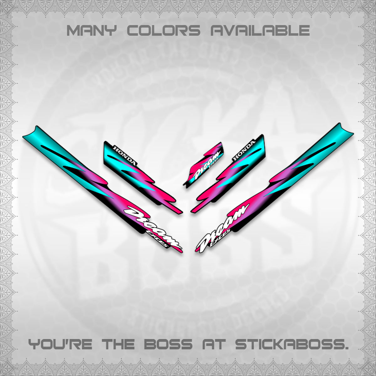 HONDA DREAM EXCESS STOCK DECALS (001 Design)STICKER DECALS By STICKABOSS (Copy)