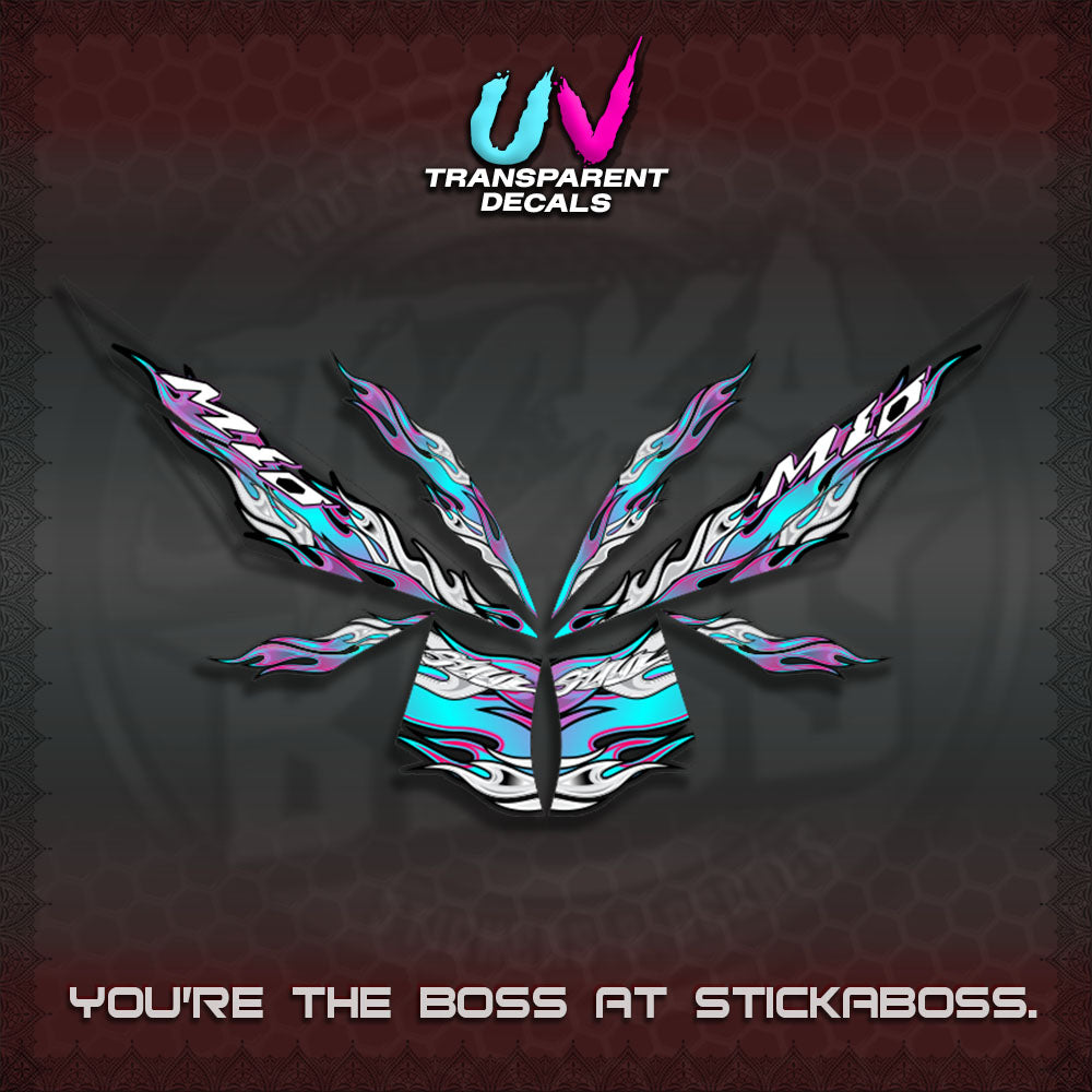 【PREMIUM UV PRINT】TRANSPARENT MIO 4  DECALS (FIRE CUSTOM 3 DESIGN)STICKER DECALS By STICKABOSS