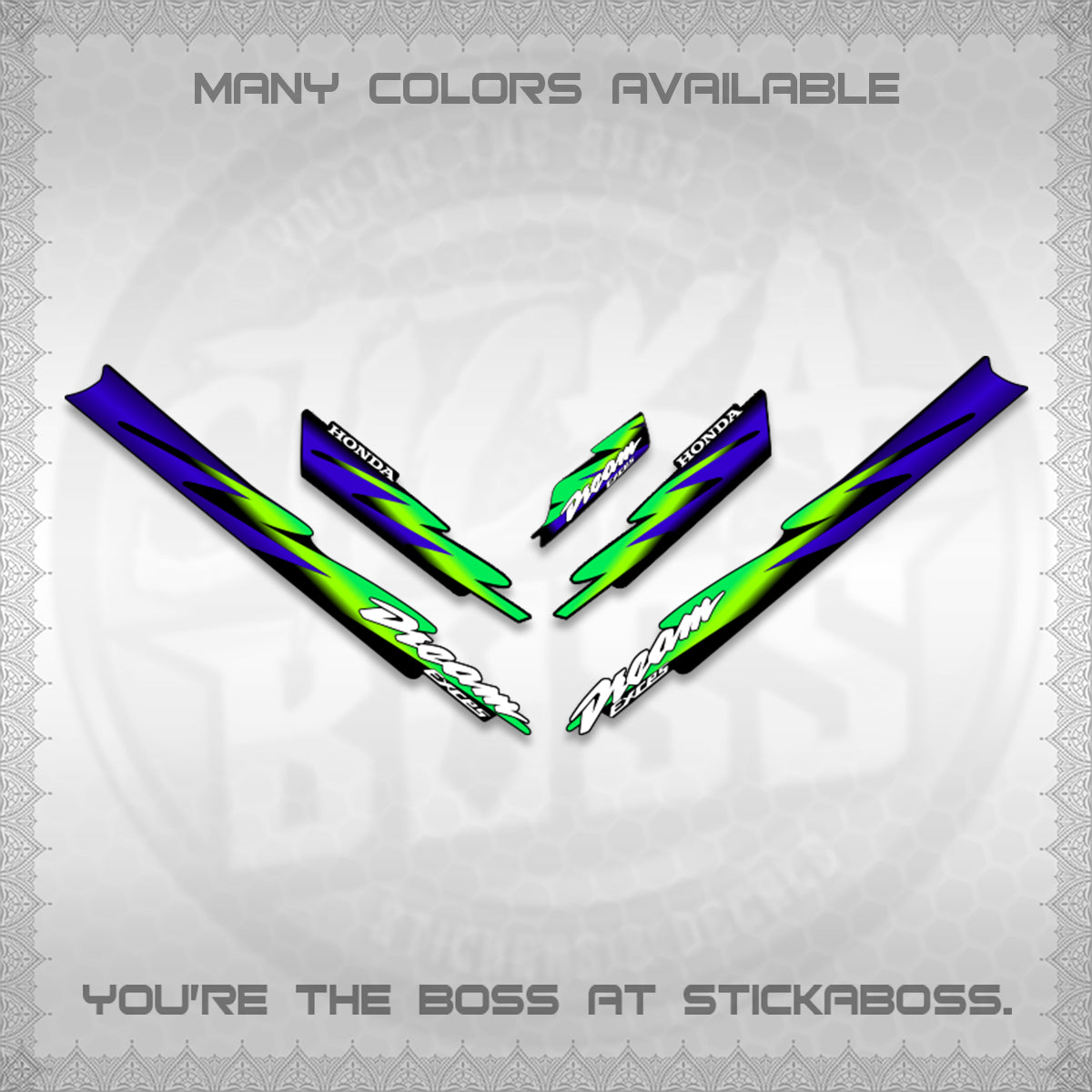 HONDA DREAM EXCESS STOCK DECALS (001 Design)STICKER DECALS By STICKABOSS (Copy)