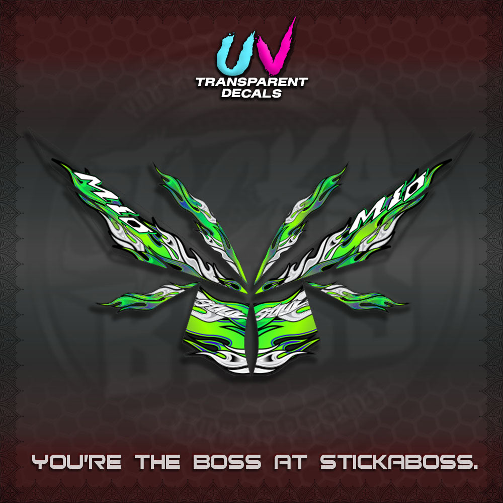【PREMIUM UV PRINT】TRANSPARENT MIO 4  DECALS (FIRE CUSTOM 3 DESIGN)STICKER DECALS By STICKABOSS