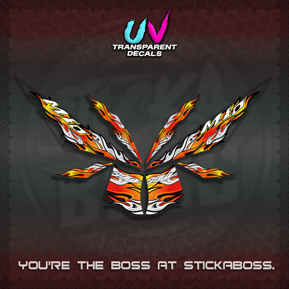 【PREMIUM UV PRINT】TRANSPARENT MIO 4  DECALS (FIRE CUSTOM 3 DESIGN)STICKER DECALS By STICKABOSS