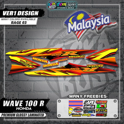 HONDA WAVE 100 R MALAYSIAN DECALS (Ver1 Design)【WITH FREEBIES】