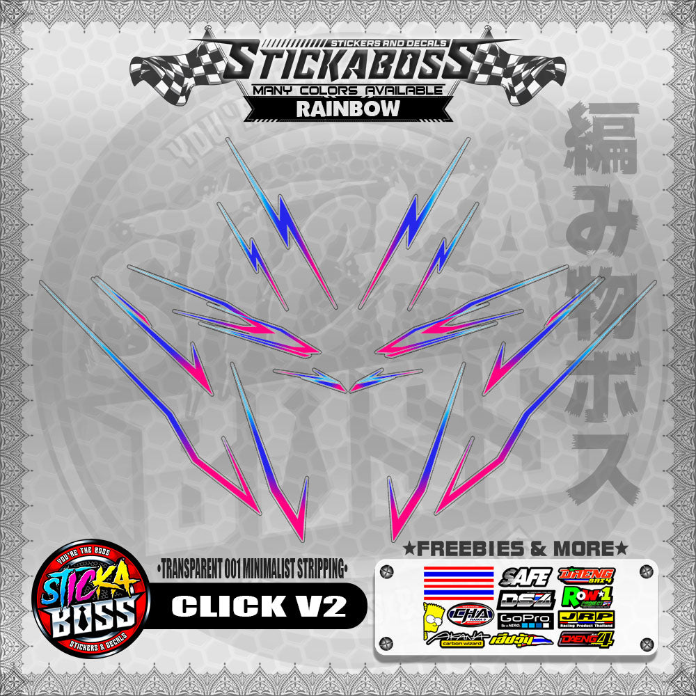 【PREMIUM UV PRINT】TRANSPARENT CLICK V2 STICKER DECALS ( 001 MINIMALIST STRIPPING )【WITH FREEBIES】