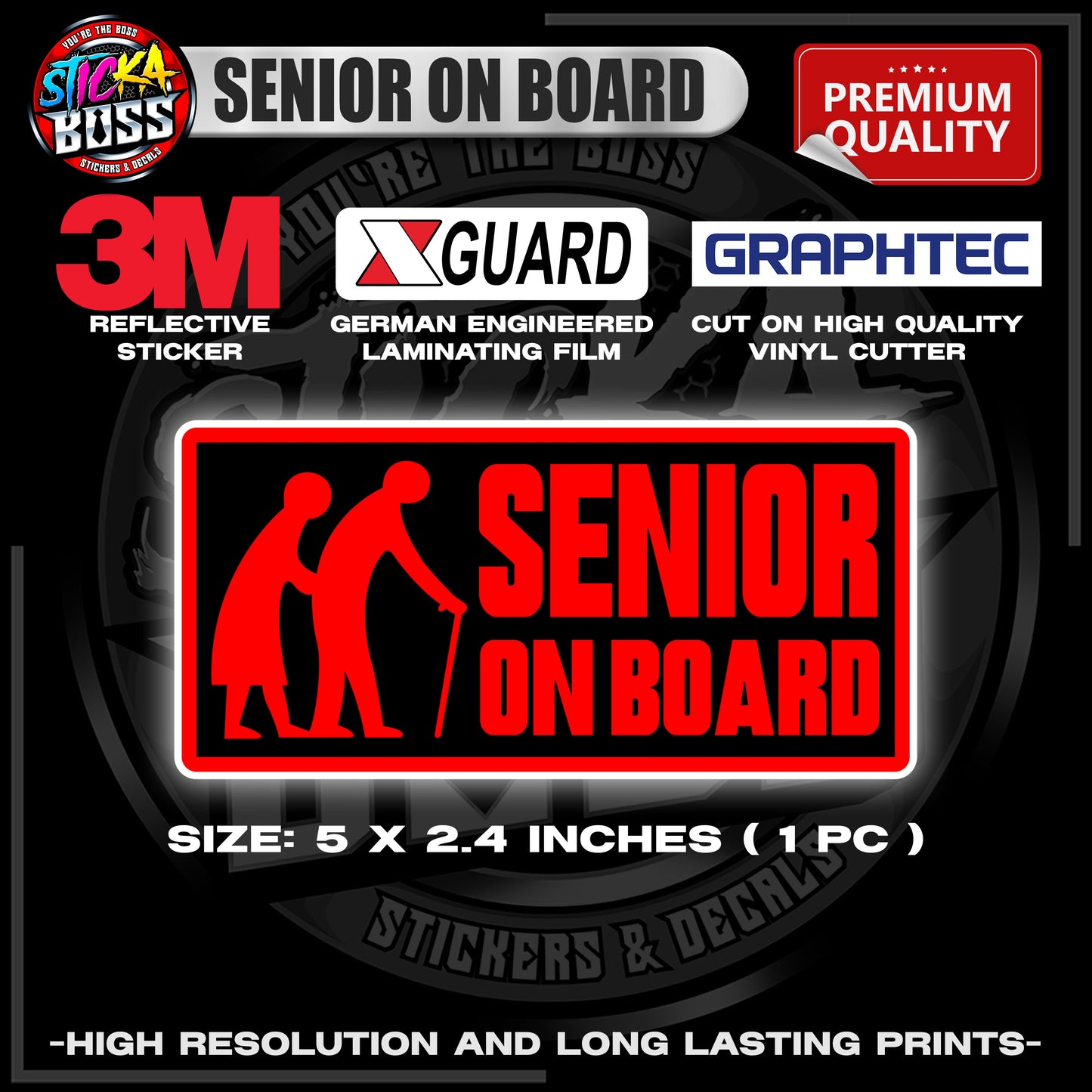 SENIOR ON BOARD | 3M REFLECTIVE STICKER | PREMIUM LAMINATED【PREMIUM QUALITY】