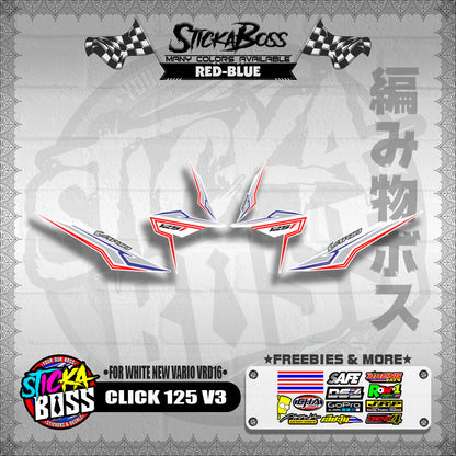 CLICK 125 V3 DECALS ( FOR WHITE NEW VARIO VRD16 ) [ PREMIUM GLOSSY LAMINATED ]【WITH FREEBIES】