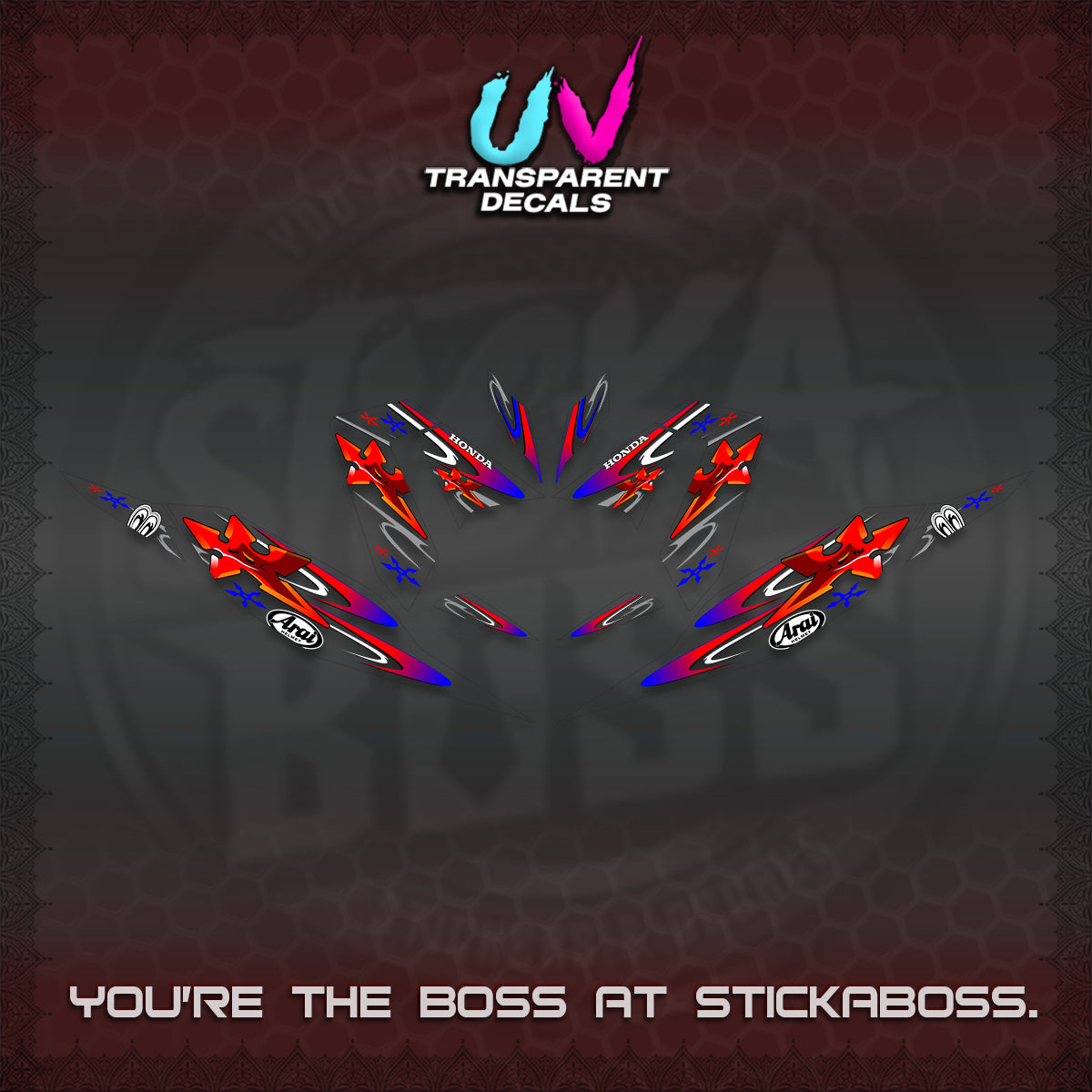 CLICK 125 V4 UV TRANSPARENT DECALS (2026 ARAI STAR RACING DESIGN) STICKER DECALS By STICKABOSS