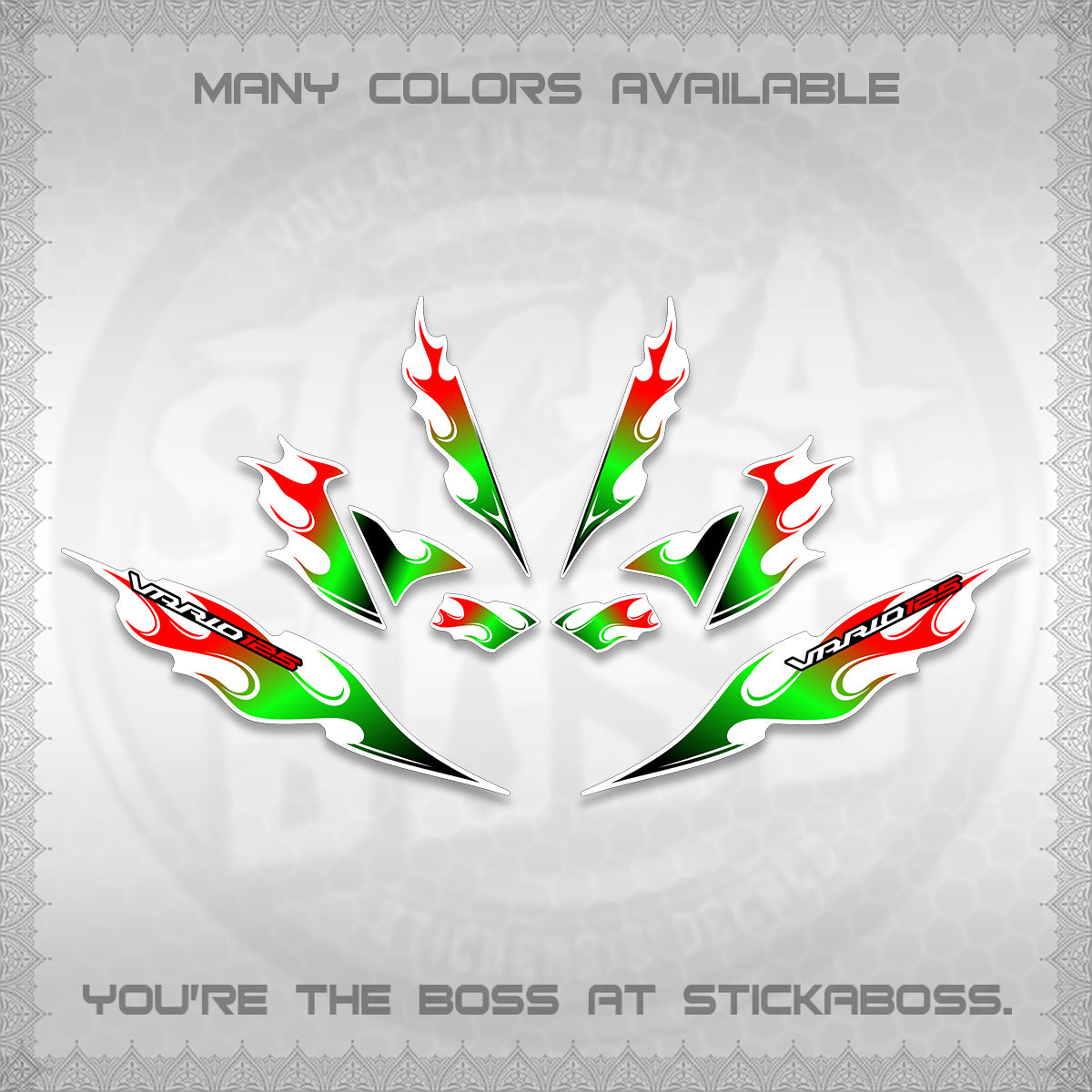 CLICK 125 V4 FOR WHITE VARIO DECALS (2026 MOTIF FLAME 2 TONE)STICKER DECALS By STICKABOSS