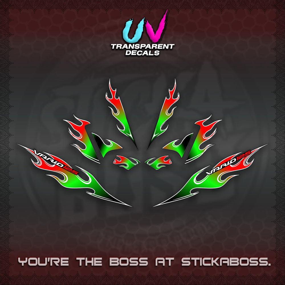 CLICK 125 V4 UV TRANSPARENT VARIO DECALS (MOTIF FLAME 2)STICKER DECALS By STICKABOSS