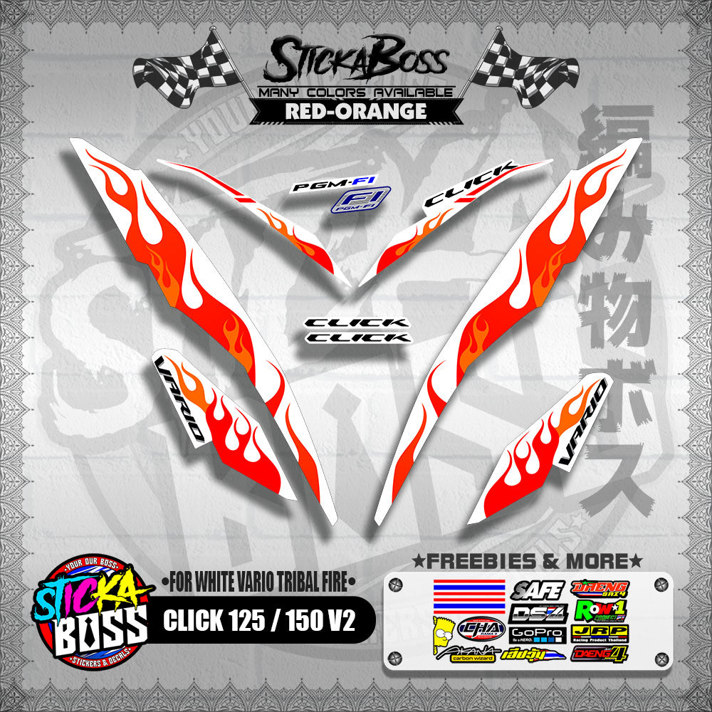 CLICK 125 / 150 V2 DECALS ( FOR WHITE VARIO TRIBAL FIRE )【WITH FREEBIES】
