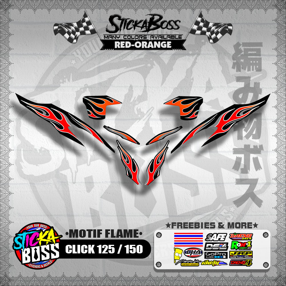 CLICK 125 / 150 V2 DECALS ( MOTIF FLAME )【WITH FREEBIES】