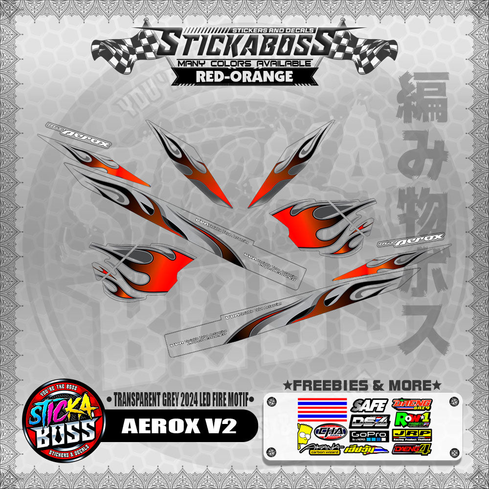 【PREMIUM UV PRINT】TRANSPARENT AEROX V2 DECALS ( GREY 2024 LED FIRE MOTIF )【WITH FREEBIES】