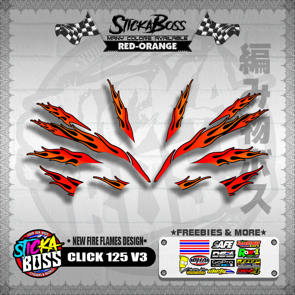 CLICK 125 V3 DECALS ( NEW FIRE FLAMES DESIGN )【WITH FREEBIES】