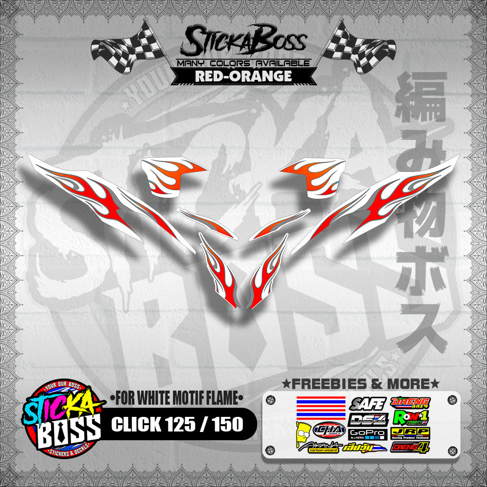 CLICK 125 / 150 V2 DECALS ( FOR WHITE MOTIF FLAME )【WITH FREEBIES】