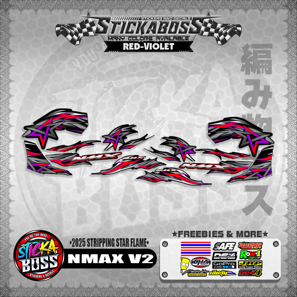 NMAX V2 STICKER DECALS ( 2025 STRIPPING STAR FLAME )【WITH FREEBIES】