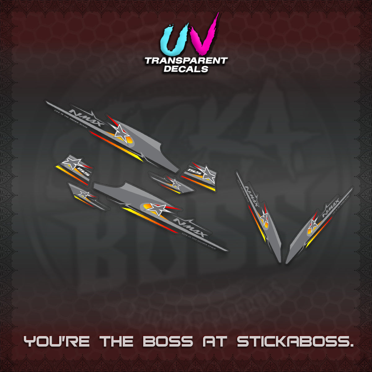 NMAX V1 THAI-INDO  UV TRANSPARENT DECALS (THMI 02 DESIGN)STICKER DECALS By STICKABOSS