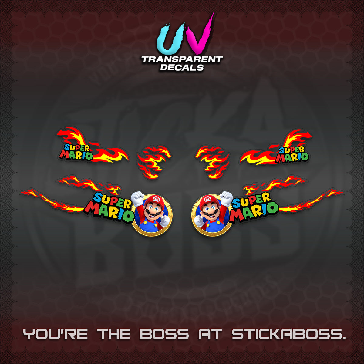 FAZZIO UV TRANSPARENT DECALS (FLAMES 02 SUPER-M MOTIF) STICKER KITS BY STICKABOSS