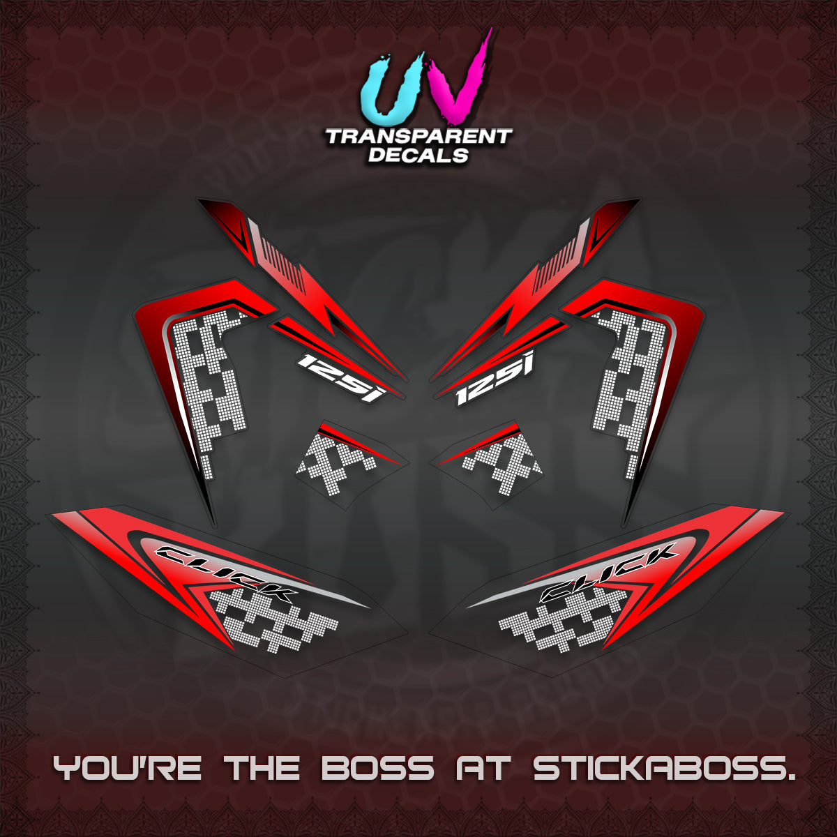 CLICK 125 V4 VIETNAM UV TRANSPARENT DECALS (2026 TERBARU MOTIF DESIGN) STICKER KITS BY STICKABOSS