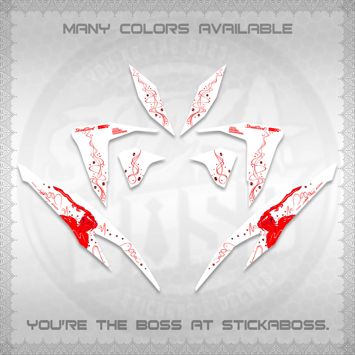 CLICK V2 FOR WHITE DECALS (2026 2F2F SWIRL DESIGN) STICKER KITS BY STICKABOSS