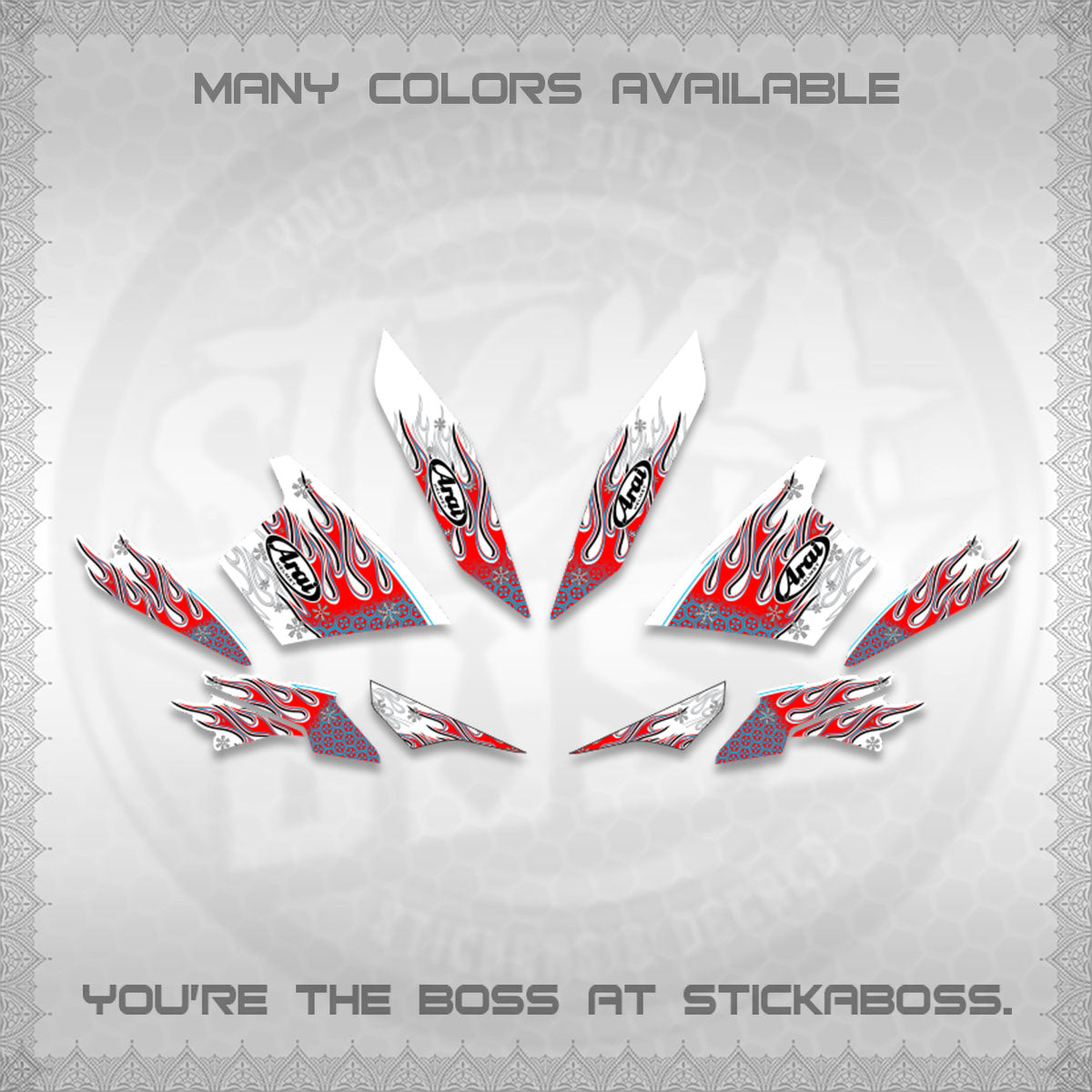 AEROX V3 ALPHA TURBO FOR WHITE DECALS (MOTIF ARAI API NEW TERBARU)STICKER DECALS By STICKABOSS