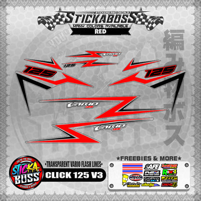 【PREMIUM UV PRINT】TRANSPARENT CLICK 125 V3 DECALS ( VARIO FLASH LINES )【WITH FREEBIES】