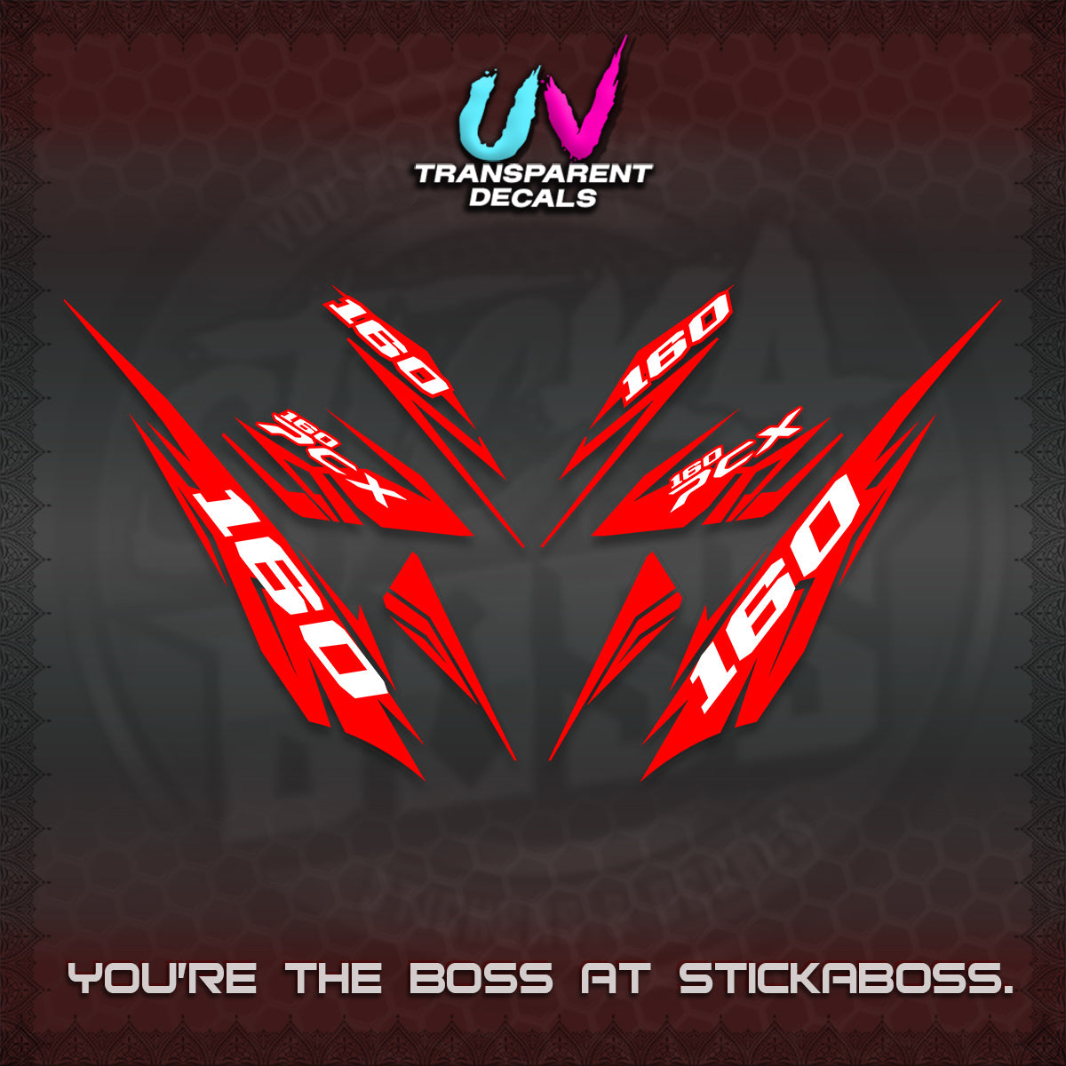 PCX 150 160 INDO UV TRANSPARENT DECALS (2026 NEW 08 DESIGN) STICKER DECALS By STICKABOSS