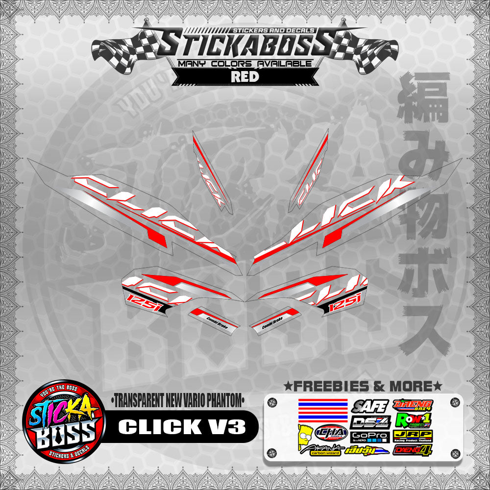 【PREMIUM UV PRINT】TRANSPARENT CLICK 125 V3 STICKER DECALS ( NEW VARIO PHANTOM )【WITH FREEBIES】