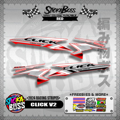 CLICK V2 DECALS ( 2024 RACING STRIPES ) [ PREMIUM GLOSSY LAMINATED ]【WITH FREEBIES】