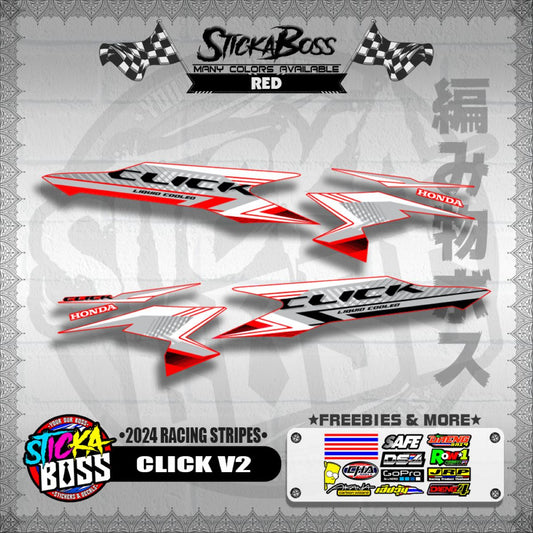 CLICK V2 DECALS ( 2024 RACING STRIPES ) [ PREMIUM GLOSSY LAMINATED ]【WITH FREEBIES】