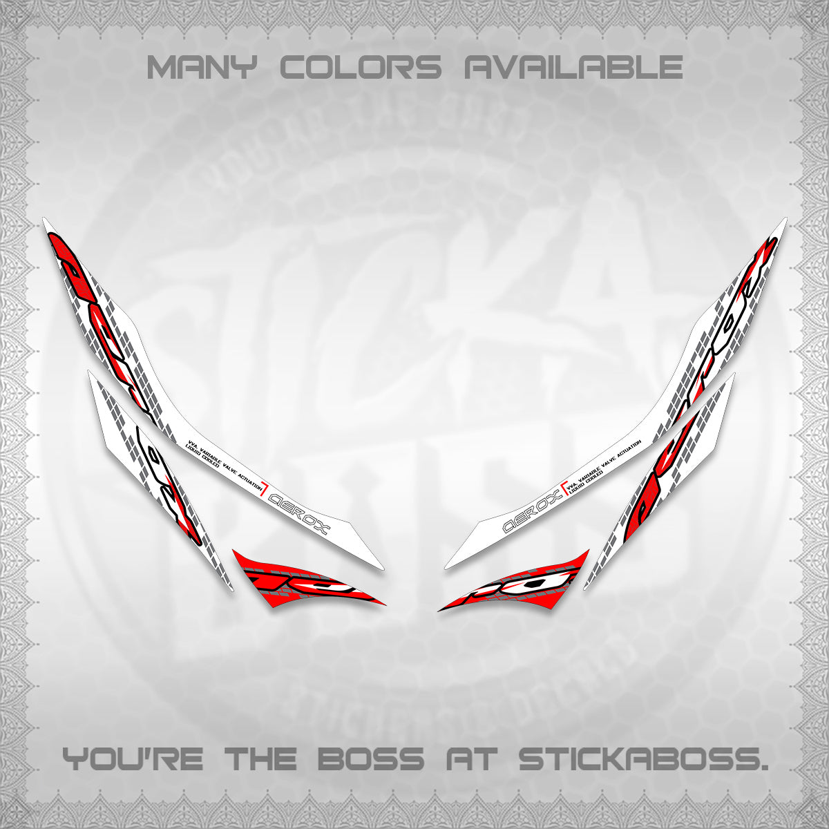 AEROX 155 V1 FOR WHITE DECALS (NEW 2026 VORTEX) STICKER KITS BY STICKABOSS