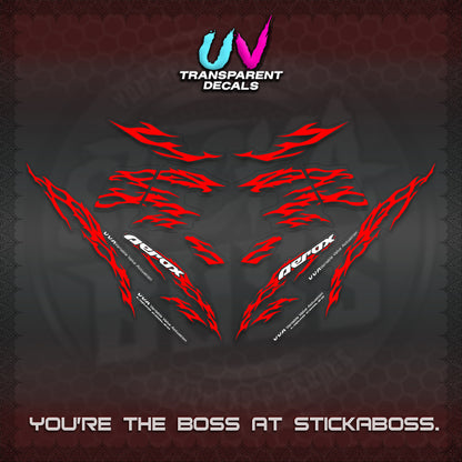 AEROX 155 V2 UV TRANSPARENT DECALS (2026 TRIBAL LIGHTNING DESIGN) STICKER KITS BY STICKABOSS