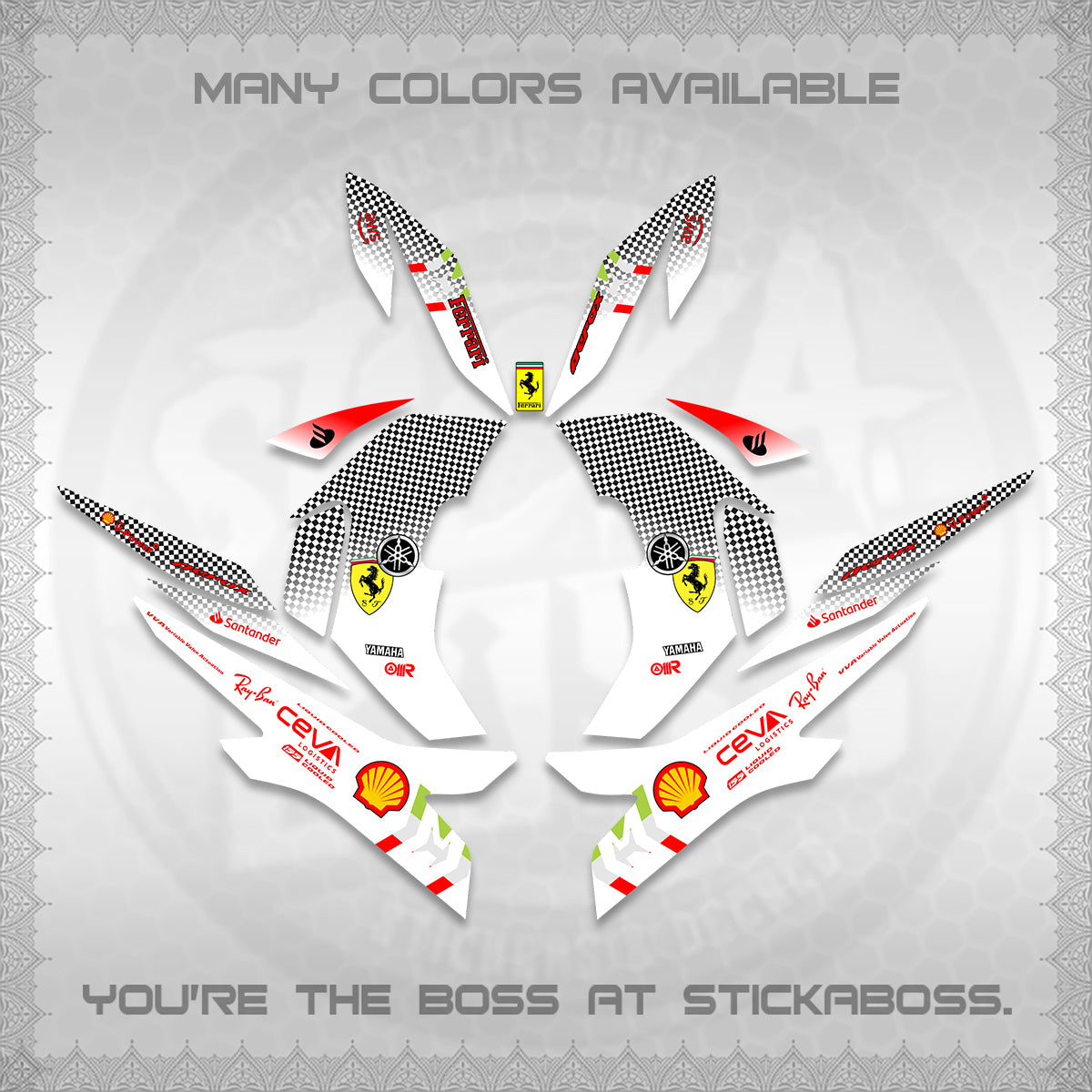 AEROX V2 FOR WHITE DECALS (2026 HORSE RACE DESIGN) STICKER DECALS By STICKABOSS