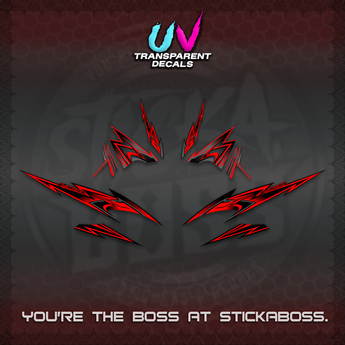 CLICK V4 VARIO UV TRANSPARENT DECALS (2026 SHARP SPIKEY DESIGN) STICKER KITS BY STICKABOSS