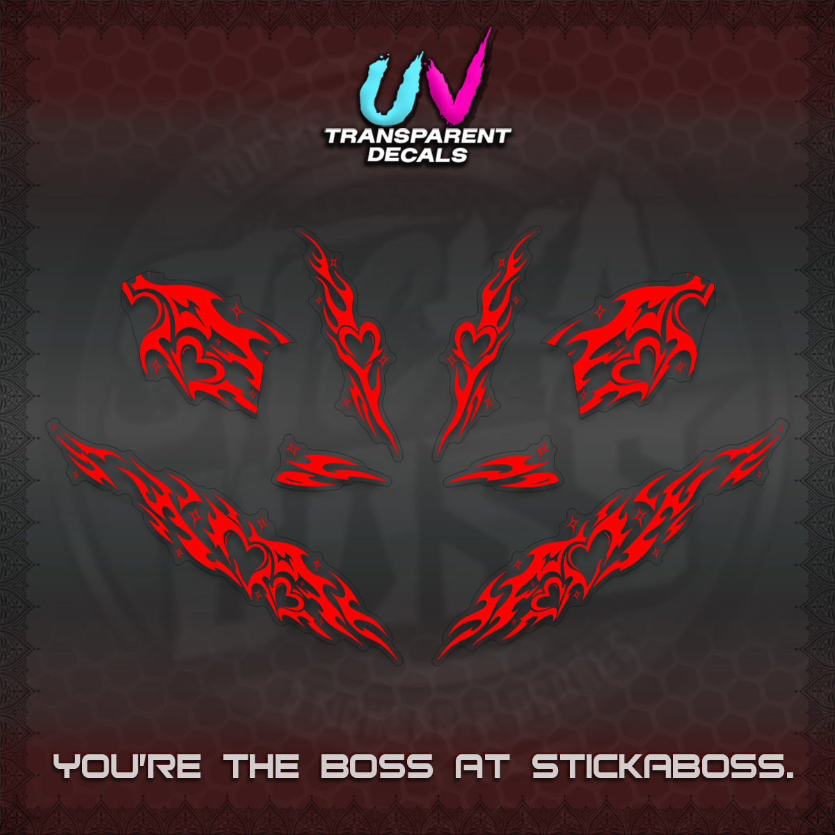 CLICK 125 V2 UV TRANSPARENT DECALS (2026 STRIPING HEART DESIGN) STICKER KITS BY STICKABOSS