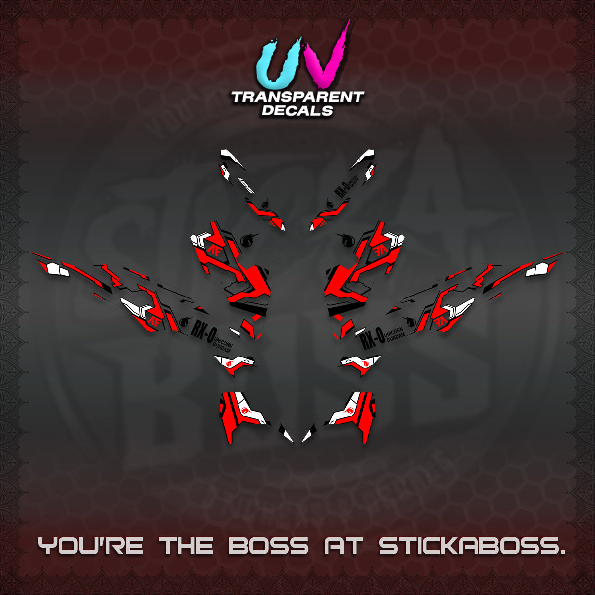 CLICK V3 VARIO UV TRANSPARENT DECALS (UNICORN GUNDAM DESIGN) STICKER DECALS By STICKABOSS