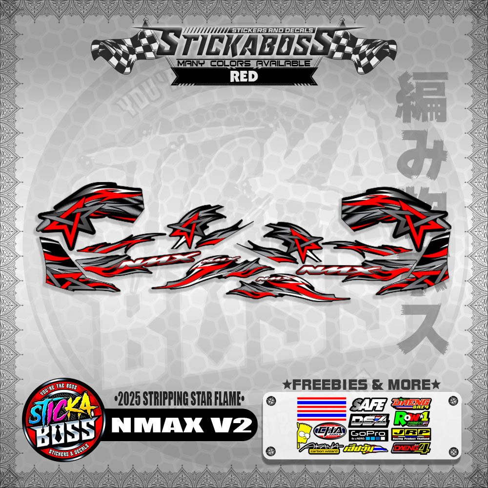 NMAX V2 STICKER DECALS ( 2025 STRIPPING STAR FLAME )【WITH FREEBIES】