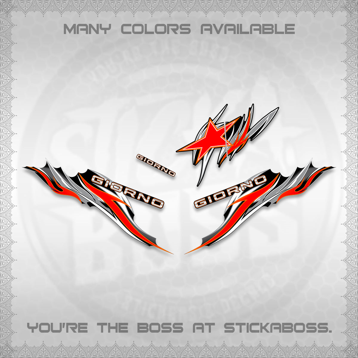 GIORNO 125 DECALS (2026 NEW TRIBAL FIRE NTN) STICKER DECALS BY STICKABOSS