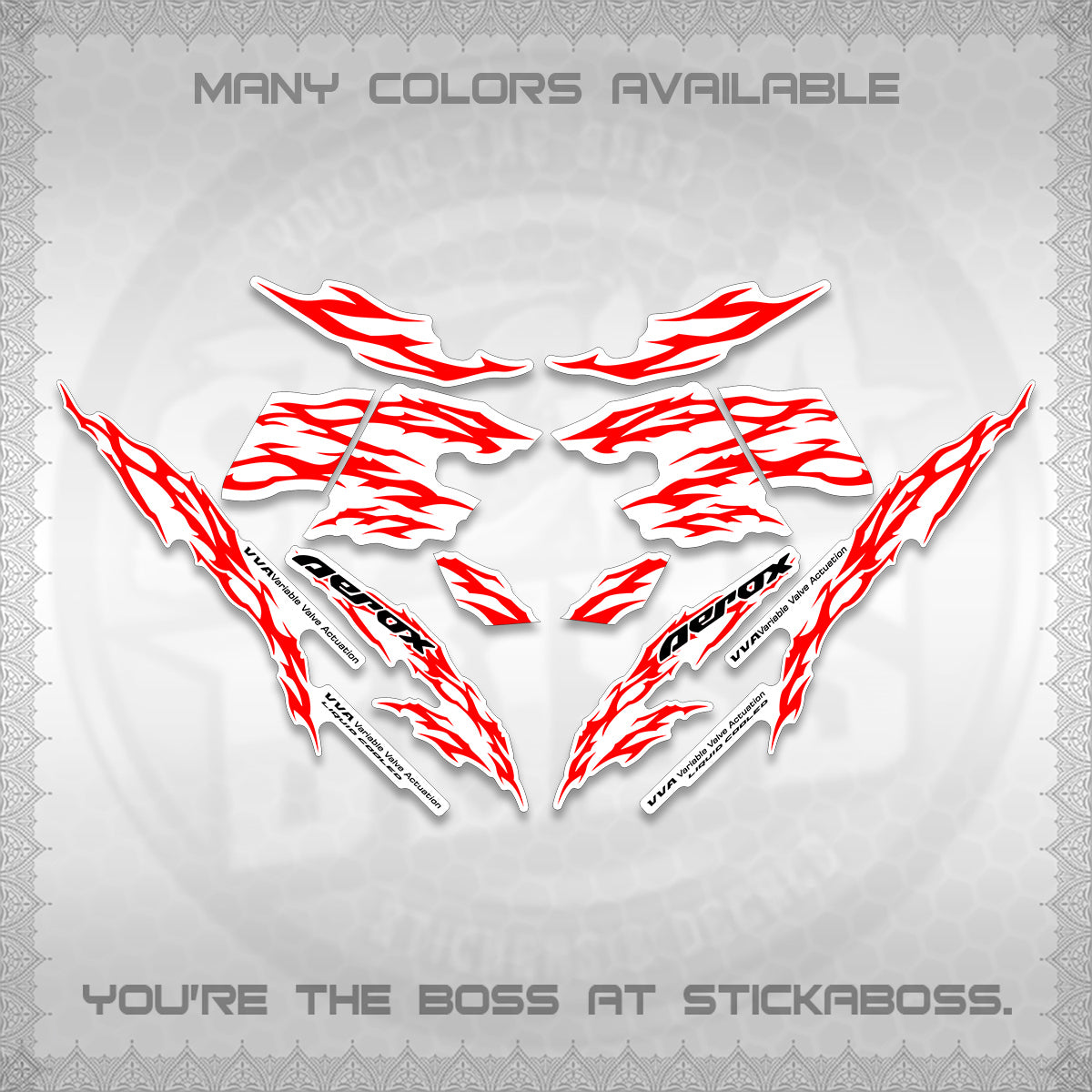 AEROX 155 V2 FOR WHITE DECALS (2026 TRIBAL LIGHTNING DESIGN) STICKER KITS BY STICKABOSS