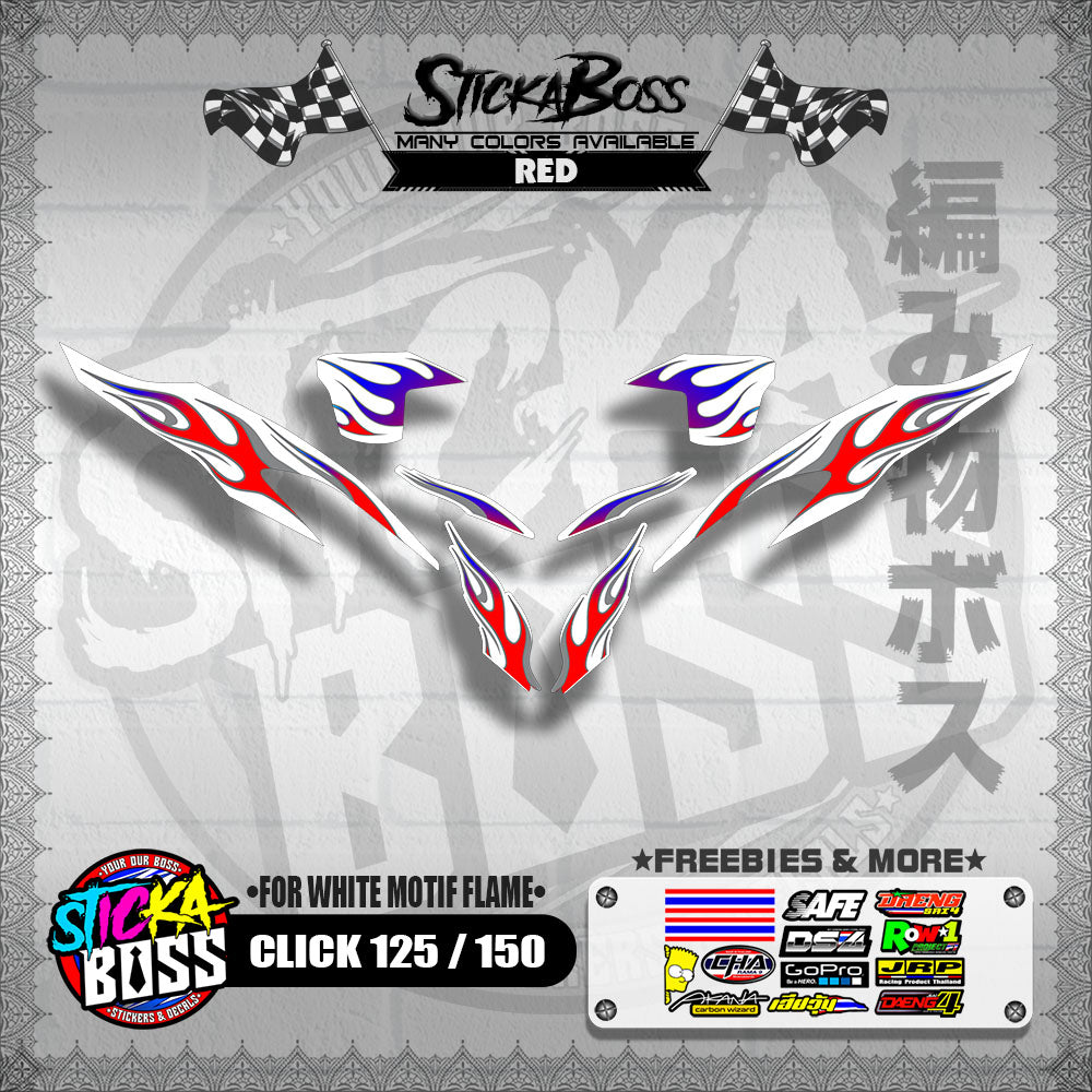 CLICK 125 / 150 V2 DECALS ( FOR WHITE MOTIF FLAME )【WITH FREEBIES】
