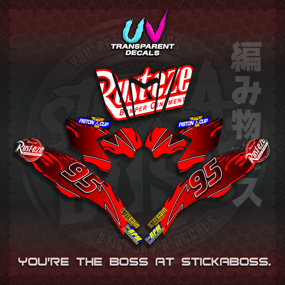 【PREMIUM UV PRINT】CLICK 125 V3 ( TRANSPARENT LIGHTING MCQUEEN DESIGN ) STICKER DECALS By STICKABOSS