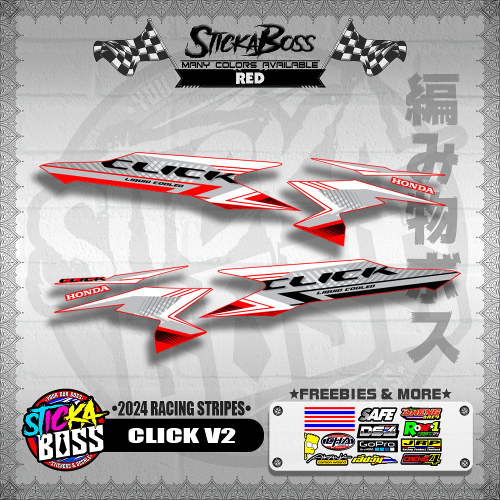 CLICK V2 DECALS ( 2024 RACING STRIPES ) [ PREMIUM GLOSSY LAMINATED ]【WITH FREEBIES】