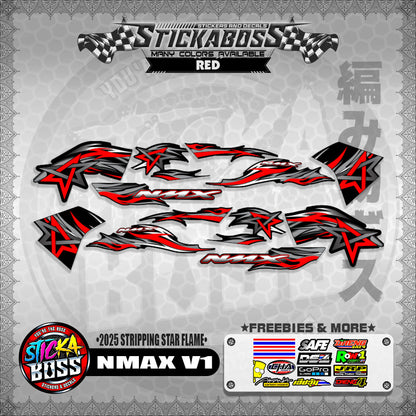 NMAX V1 STICKER DECALS ( 2025 STRIPPING STAR FLAME )【WITH FREEBIES】
