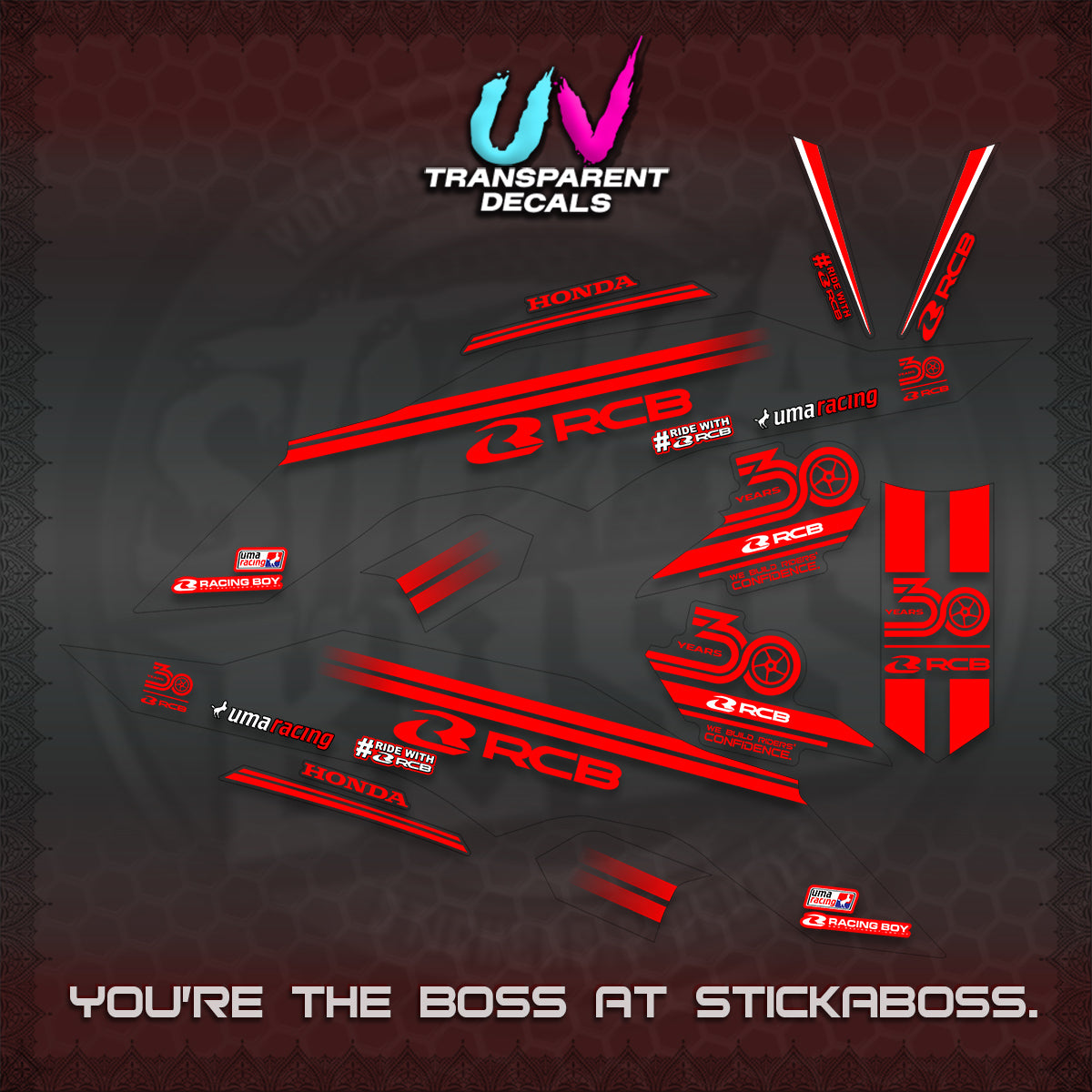 CLICK 125 V3 UV TRANSPARENT DECALS (2026 30TH ANNIVERSARY RACING DESIGN) STICKER DECALS By STICKABOSS