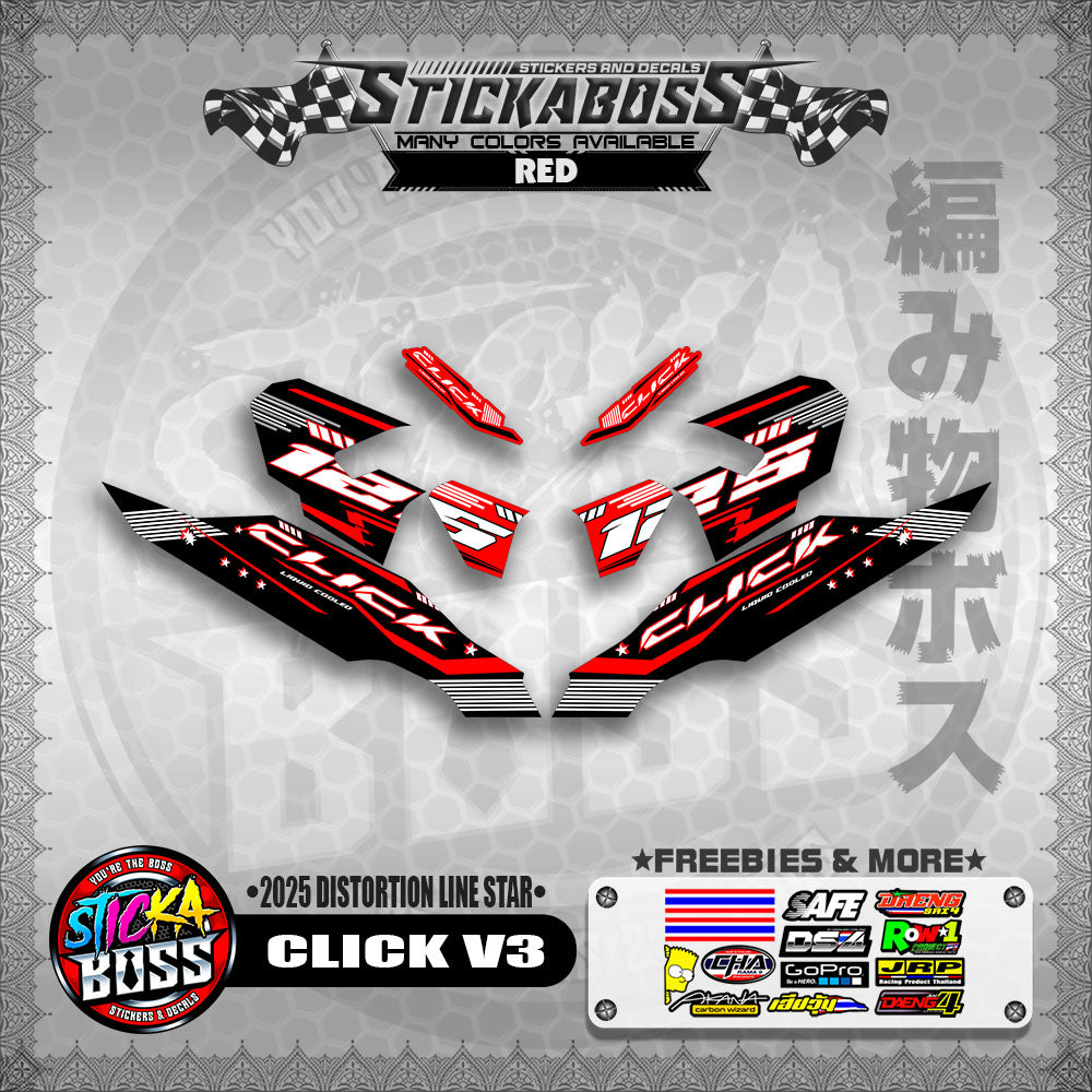 CLICK V3 STICKER DECALS ( 2025 DISTORTION LINE STAR  )【WITH FREEBIES】