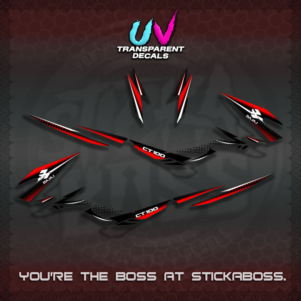 BAJAJ CT100 UV TRANSPARENT DECALS (PANTRA 2026 DESIGN)STICKER DECALS By STICKABOSS