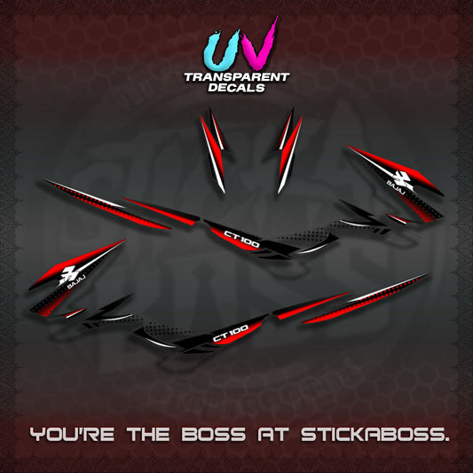 BAJAJ CT100 UV TRANSPARENT DECALS (PANTRA 2026 DESIGN)STICKER DECALS By STICKABOSS