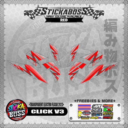 【PREMIUM UV PRINT】TRANSPARENT CLICK 125 V3 STICKER DECALS ( ELECTRO FLASH 2023 )【WITH FREEBIES】