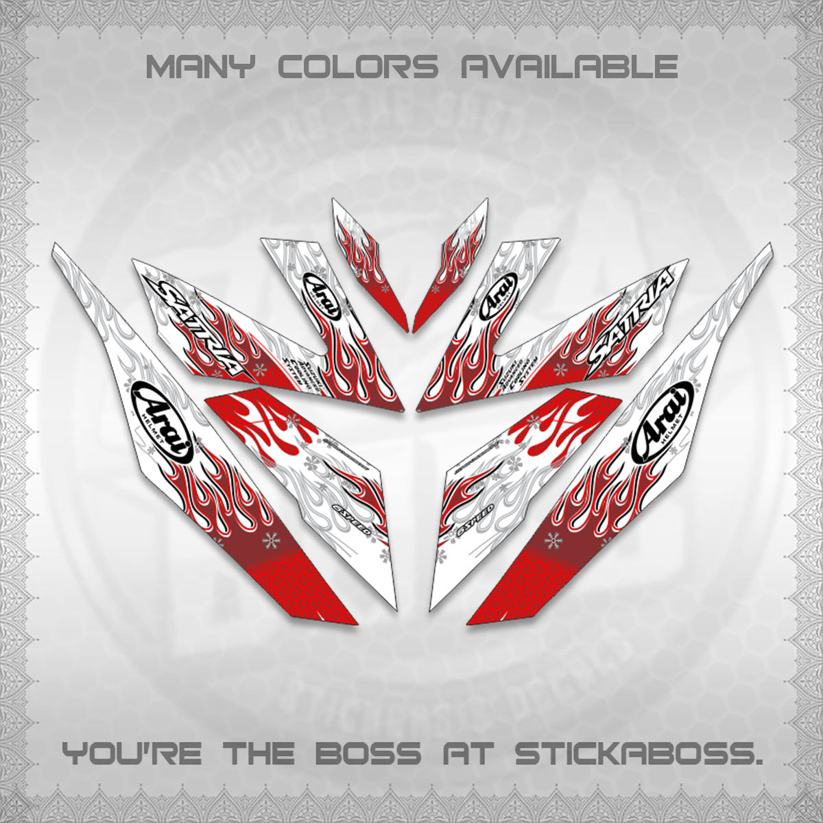 RAIDER 150 Fi FOR WHITE SATRIA DECALS(ARAI API NEW TERBARU VIRAL ELEGAN)STICKER DECALS By STICKABOSS