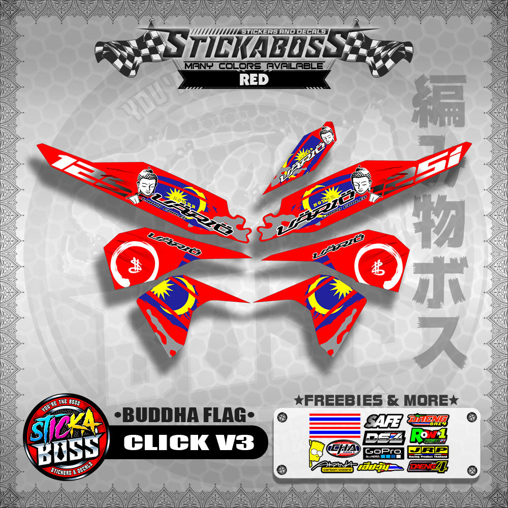 CLICK V3 MALAYSIAN STICKER DECALS ( BUDDHA FLAG )【WITH FREEBIES】