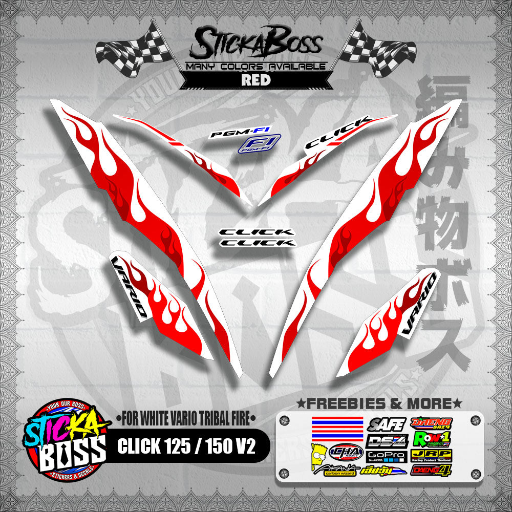 CLICK 125 / 150 V2 DECALS ( FOR WHITE VARIO TRIBAL FIRE )【WITH FREEBIES】