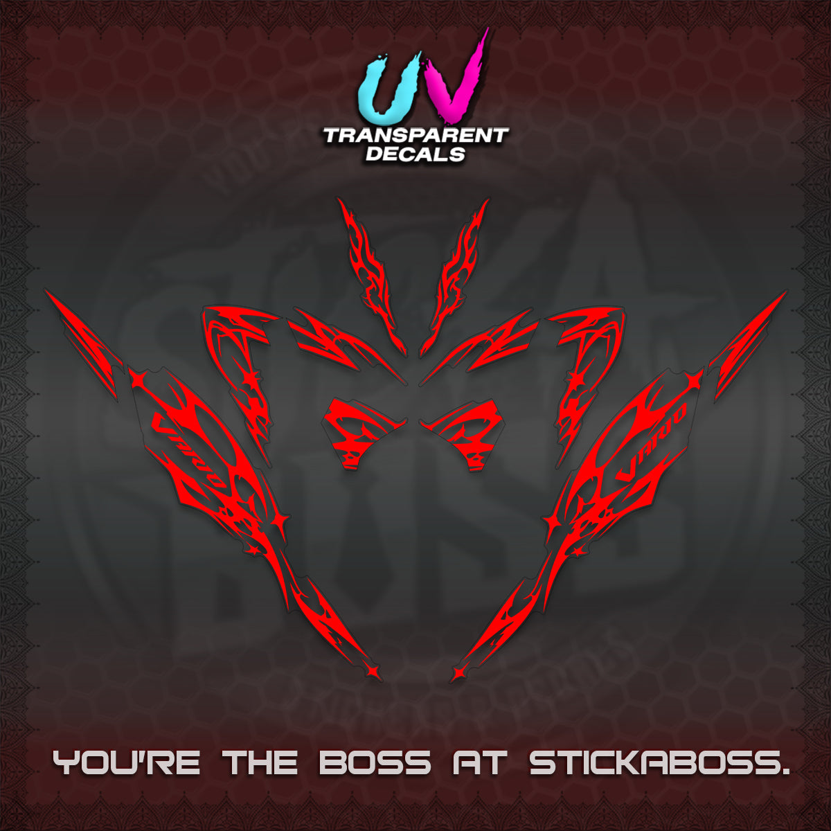 CLICK 125 V4 VARIO UV TRANSPARENT DECALS (2026 TRIBAL LIGHTNING DESIGN) STICKER KITS BY STICKABOSS